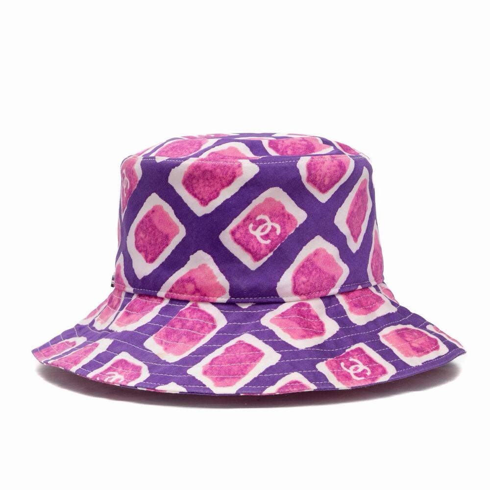CHANEL Y2K Multicolor Abstract Print Bucket Hat CC Plaque RARE Size : 57